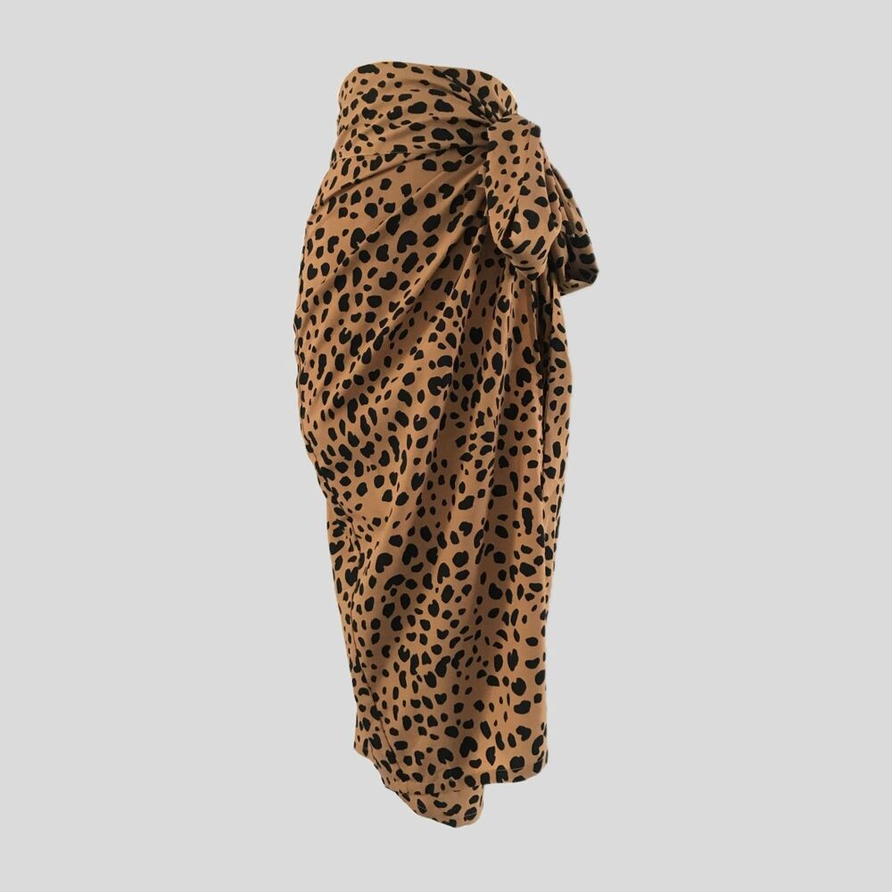 Lulus Tan Black Neutral Animal Print Lightweight Midi Wrap Skirt NEW XS